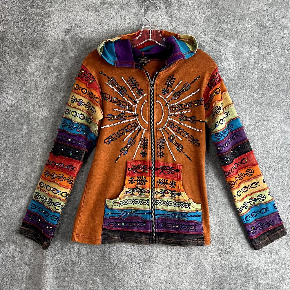 Rising International Sweater Jacket Womens S‎ Rainbow Embroidered Boho